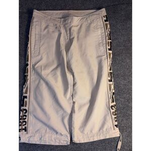 Pacific Blue Cropped Pants Mens Size 44 Tan Polyester Pockets Comfort Flat Front